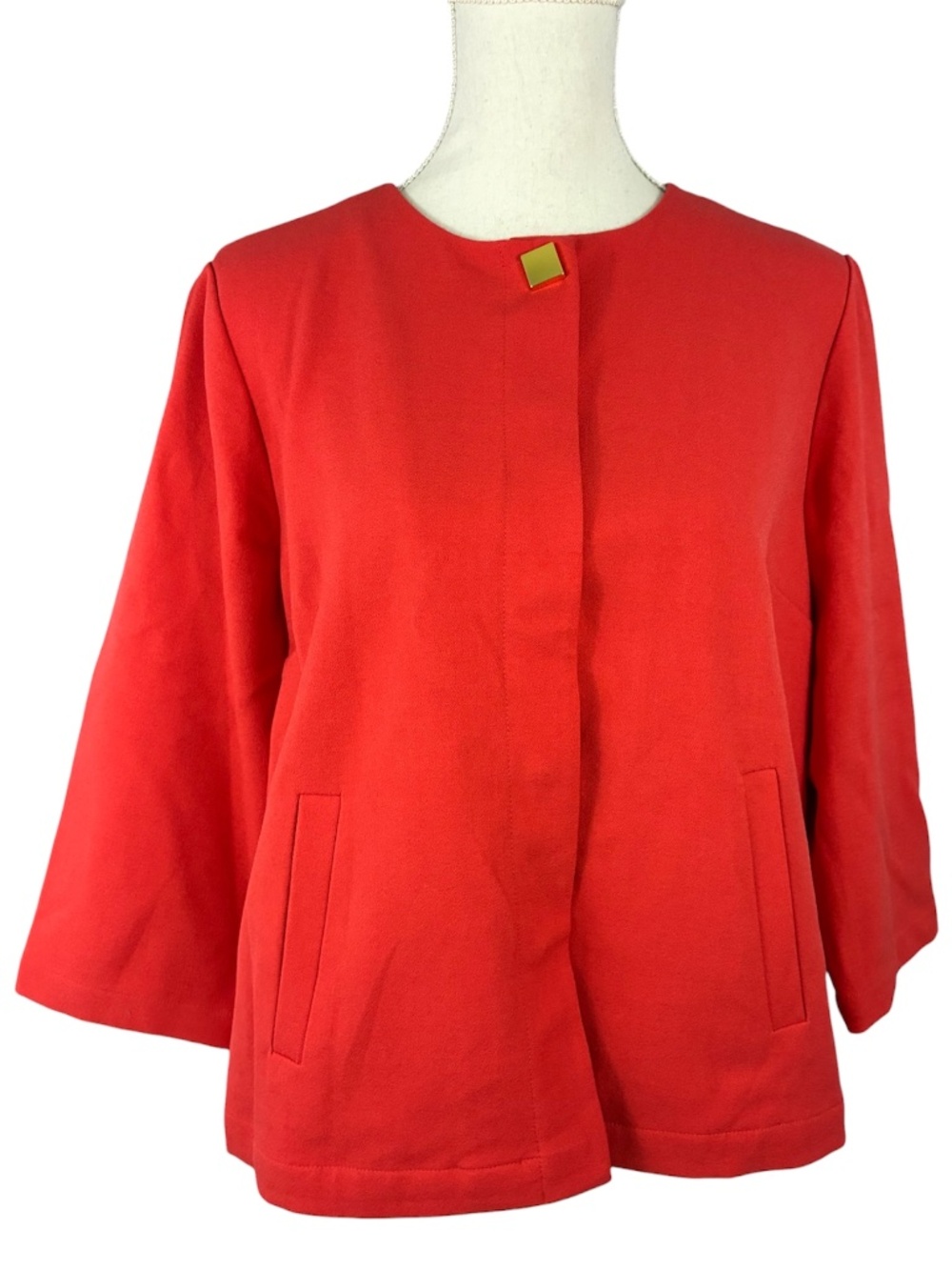 Chicos Crepe Jacket NEW L Square Stud Button Annatto Orange POCKETS Snap Button